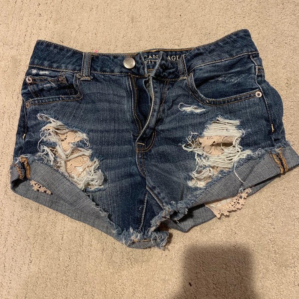 Distressed jean shorts